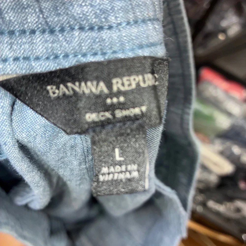 Banana Republic Deck Shorts Men Large Blue Linen Cotton Blend Drawstring Coastal